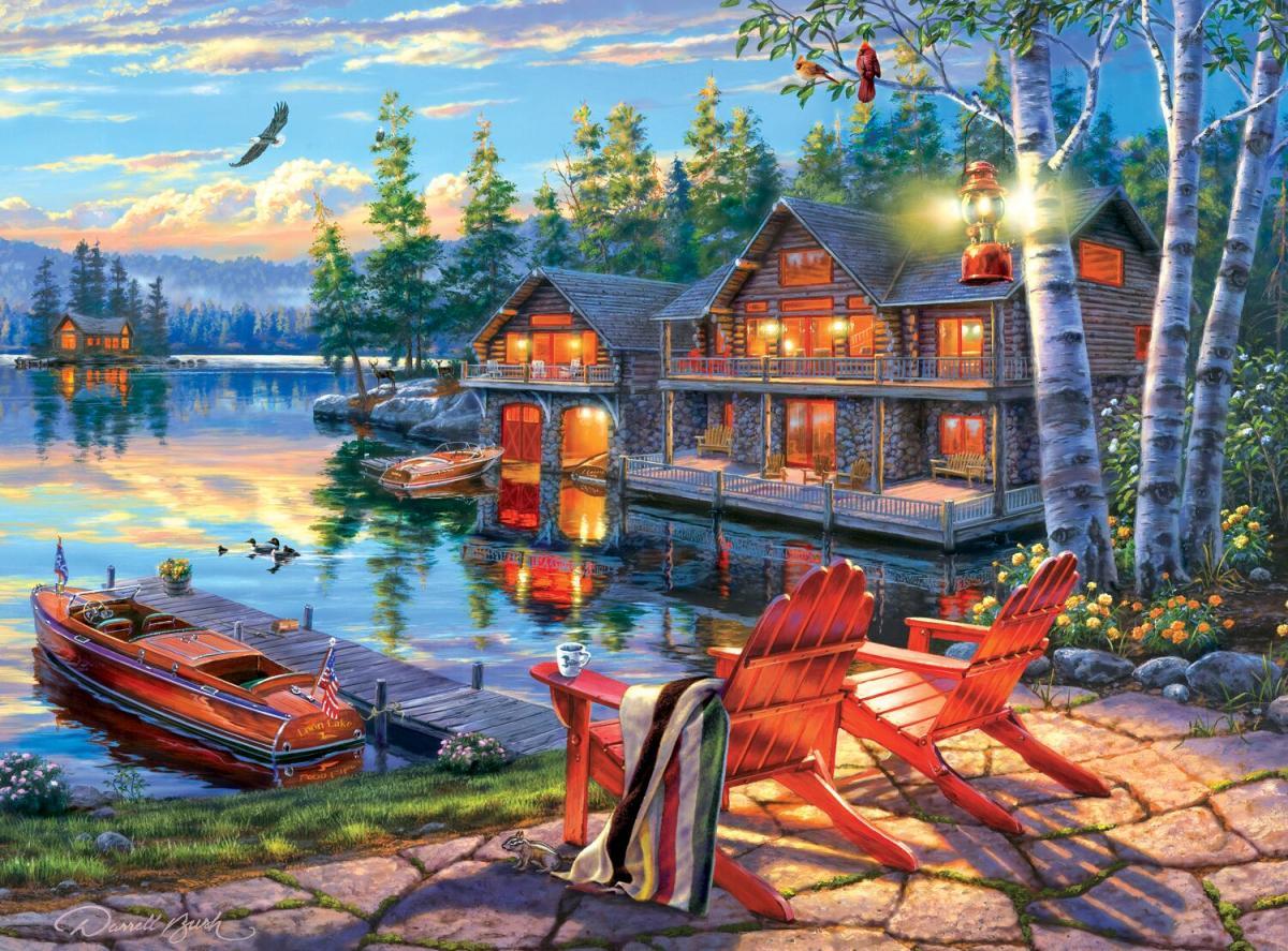 Classic Wooden Boat Accessories for Sale - CLASSIC BOAT JIGSAW PUZZLE - LOON LAKE - By Darrell Bush - 1000 PCS
