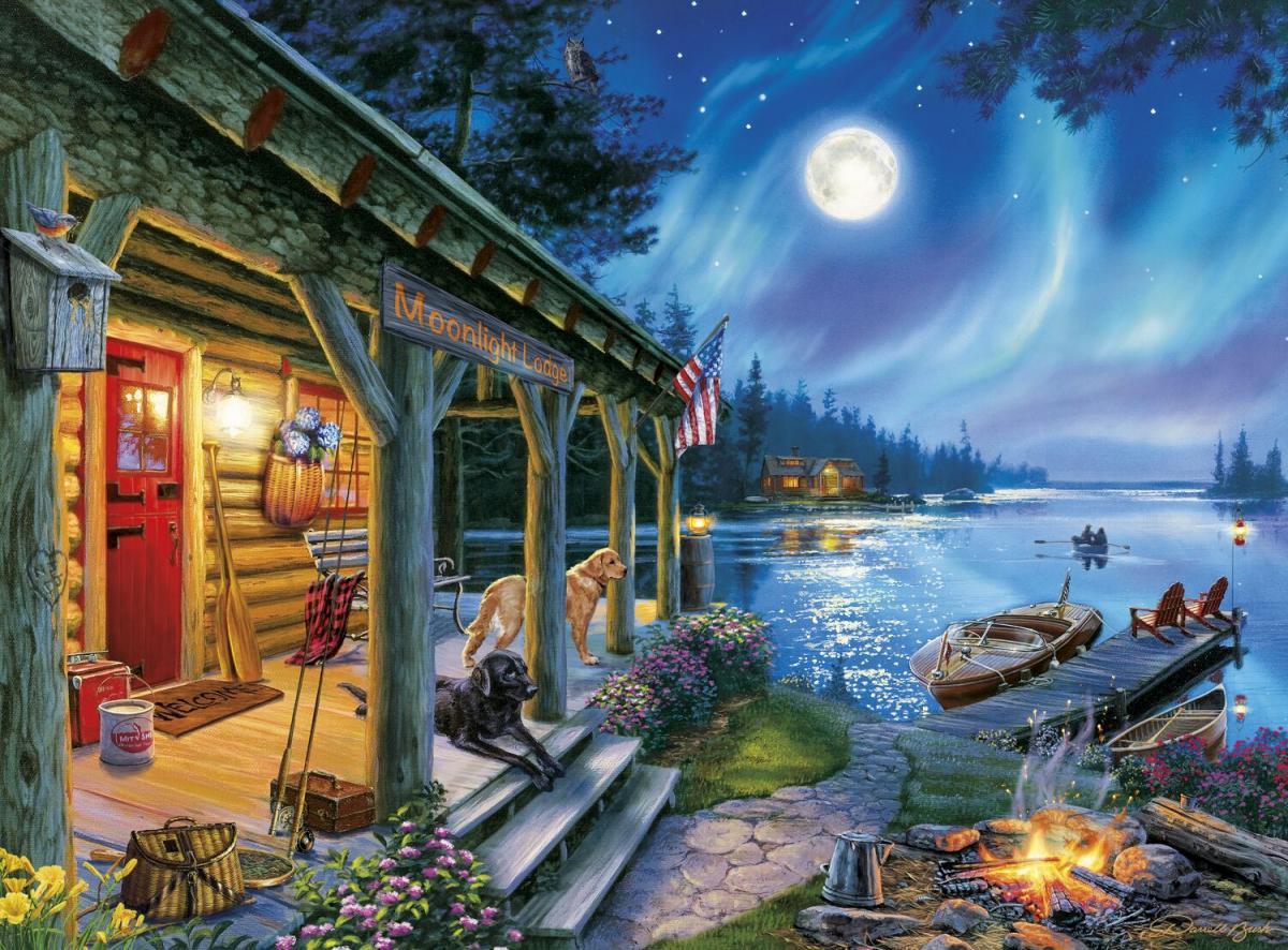 Classic Wooden Boat Accessories for Sale - CLASSIC BOAT JIGSAW PUZZLE - MOONLIGHT LODGE - By Darrell Bush - 1000 PCS